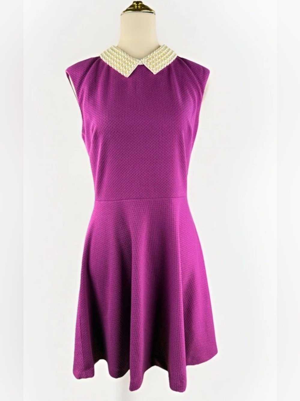 Betsey  Johnson Pearl Collar Sleeveless Fit-and-Flare Dress - Purple
